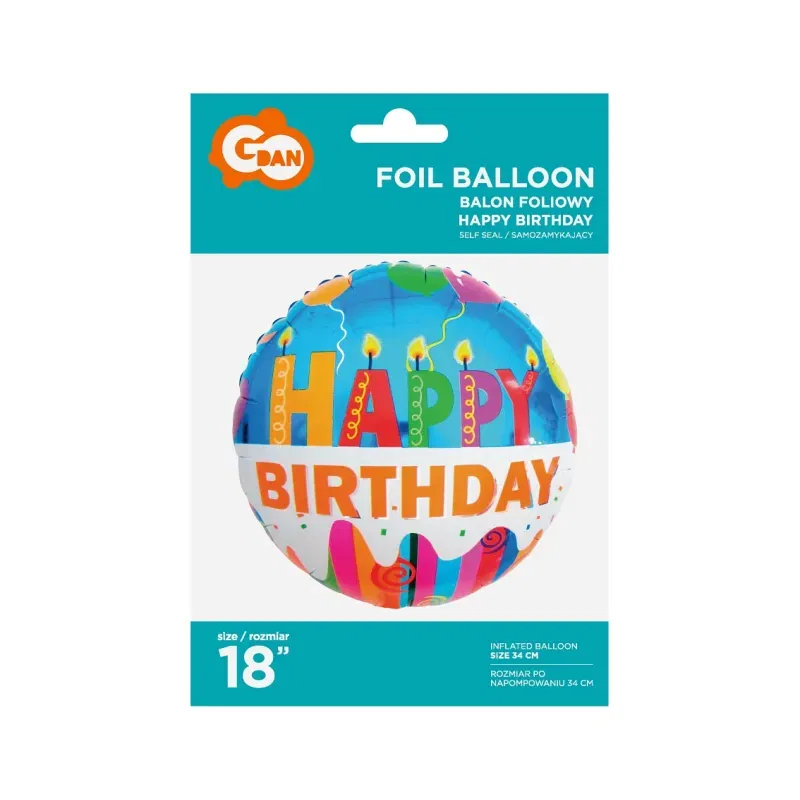 Balon foliowy Happy Birthday Świeczki  Balon foliowy Happy Birthday Świeczki