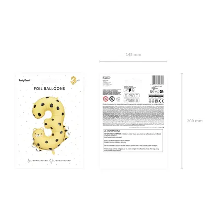 Balon foliowy Cyfra 3 - Gepard, 68x98 cm