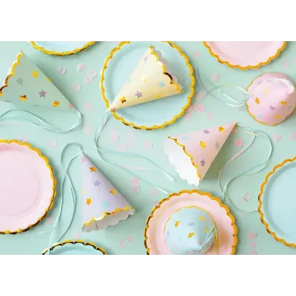Czapeczki urodzinowe pastelowe Gwiazdki 14.5cm 6szt. Czapeczki urodzinowe pastelowe Gwiazdki 14.5cm 6szt.