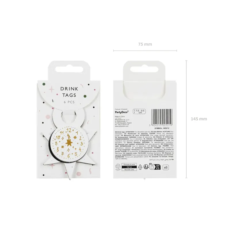 Znaczniki na kieliszki Happy New Year, 7.5-9.5cm