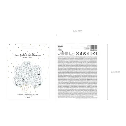 Balony z konfetti - gwiazdki, 30cm, srebrny