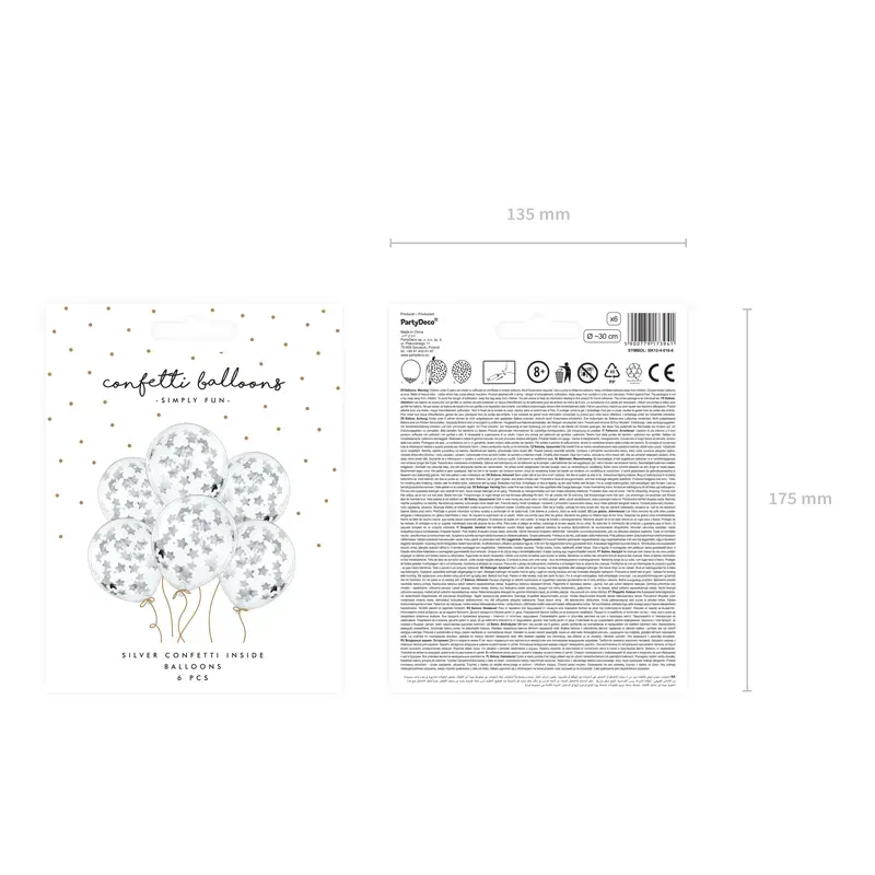 Balony z konfetti - gwiazdki, 30cm, srebrny
