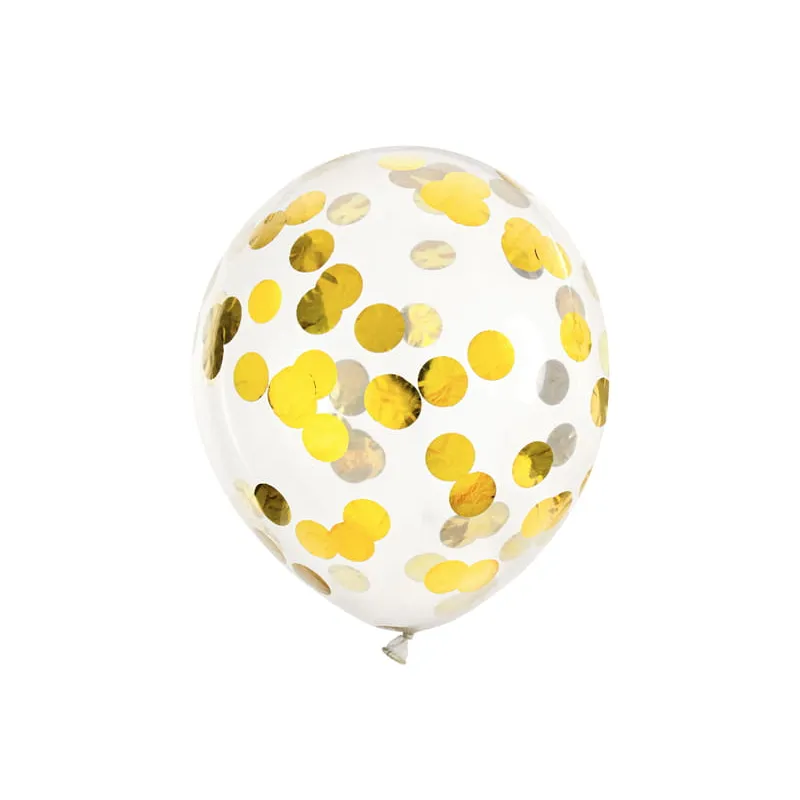 Balony z konfetti - kółka, 30cm, złoty