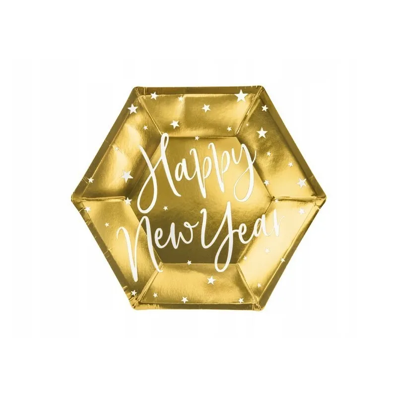 Talerzyki Happy New Year złoty, 6szt.