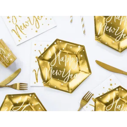 Talerzyki Happy New Year złoty, 6szt.