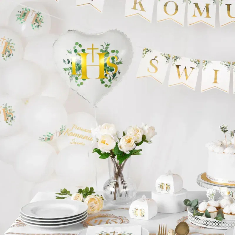 Balony komunijne biodegradowalne Komunia Święta IHS Eukaliptus 12cali 6szt. zestaw Balony komunijne biodegradowalne Komunia Święta IHS Eukaliptus 12cali 6szt. zestaw