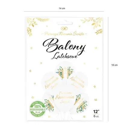 Balony komunijne biodegradowalne Komunia Święta IHS Eukaliptus 12cali 6szt. zestaw Balony komunijne biodegradowalne Komunia Święta IHS Eukaliptus 12cali 6szt. zestaw