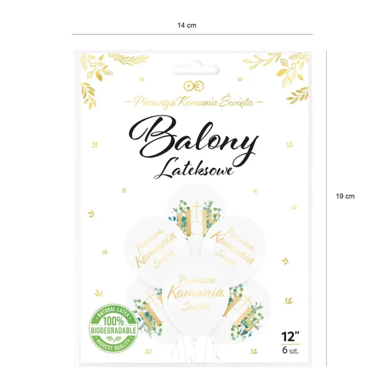 Balony komunijne biodegradowalne Komunia Święta IHS Eukaliptus 12cali 6szt. zestaw Balony komunijne biodegradowalne Komunia Święta IHS Eukaliptus 12cali 6szt. zestaw