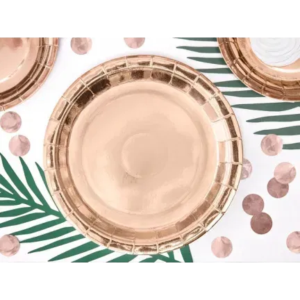 Talerzyki różowe złoto, 23cm, okrągłe, 6szt.