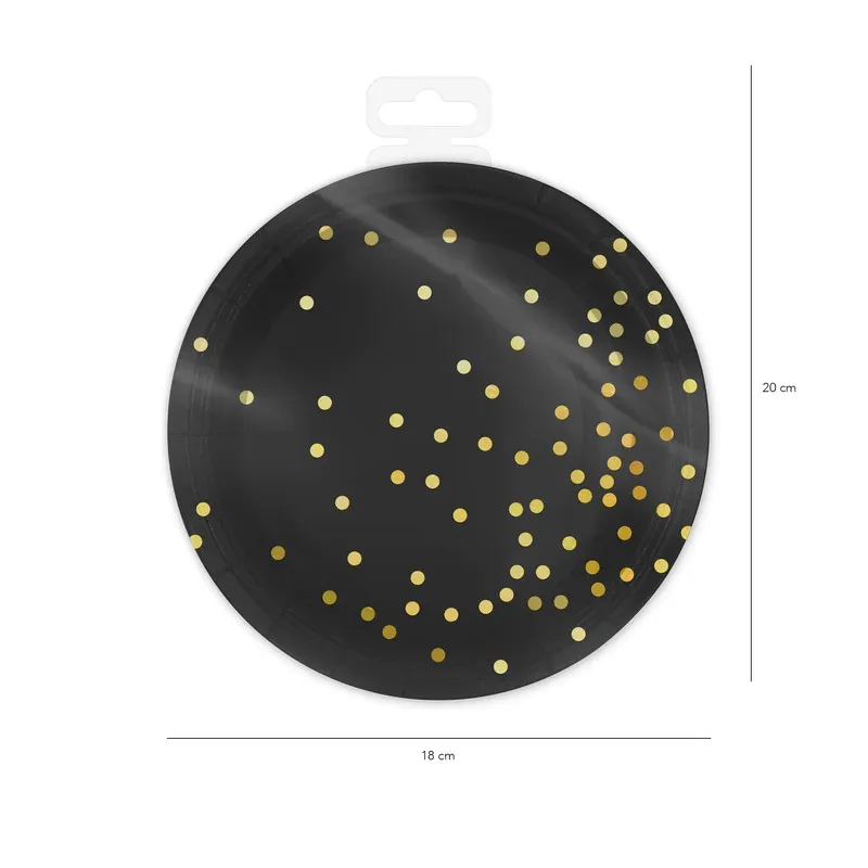 Papierowy talerz w złote kropki 7 cali Czarny 6szt. Papierowy talerz w złote kropki 7 cali Czarny 6szt.