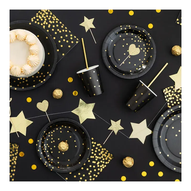 Papierowy talerz w złote kropki 7 cali Czarny 6szt. Papierowy talerz w złote kropki 7 cali Czarny 6szt.