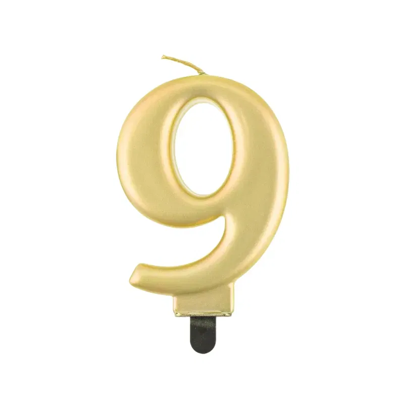 Świeczka cyfra 9 urodziny, metalik złota, 8 cm