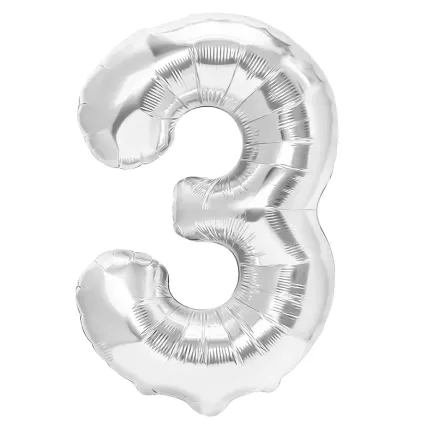 Balon foliowy cyfra 3 srebrny 40cm