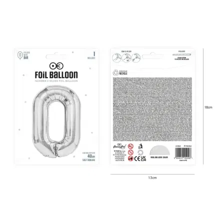Balon foliowy cyfra 0 srebrny 40cm Balon foliowy cyfra 0 srebrny 40cm