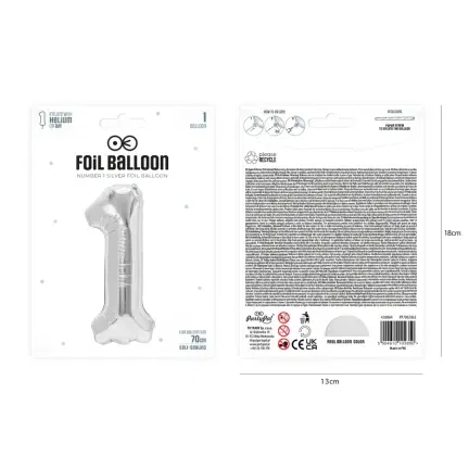 Balon foliowy cyfra 1 srebrny 70cm