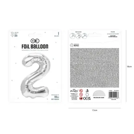 Balon foliowy cyfra 2 srebrny 40cm
