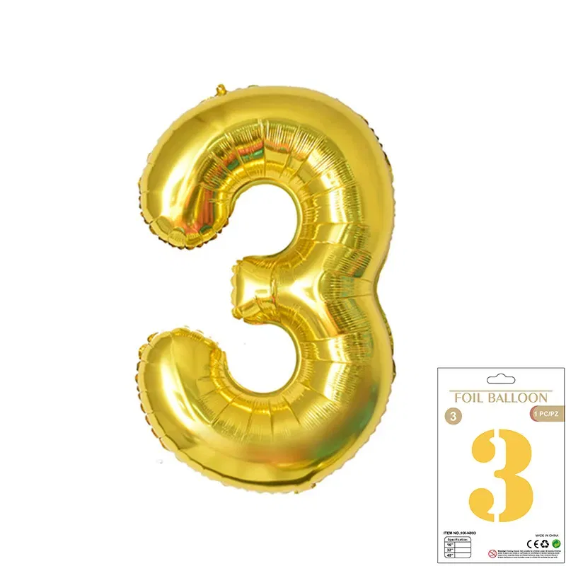 Balon Foliowy Złoty "3" 1m