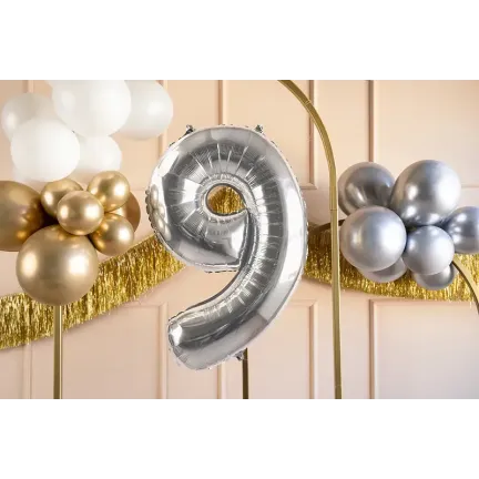 Balon Foliowy Srebrny "9" 1m Balon Foliowy Srebrny "9" 1m
