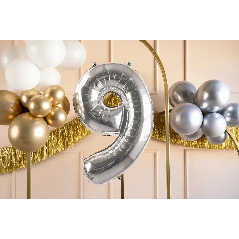 Balon Foliowy Srebrny "9" 1m Balon Foliowy Srebrny "9" 1m