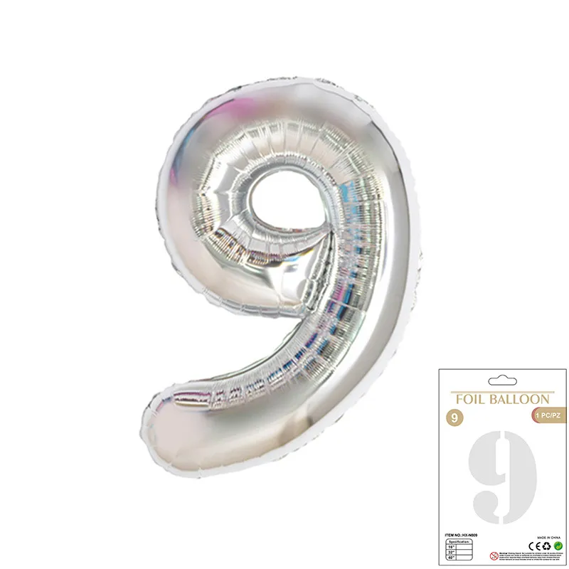Balon Foliowy Srebrny "9" 1m Balon Foliowy Srebrny "9" 1m