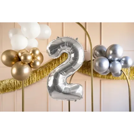 Balon Foliowy Srebrny "2" 1m Balon Foliowy Srebrny "2" 1m