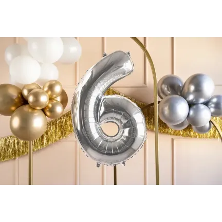 Balon Foliowy Srebrny "6" 1m Balon Foliowy Srebrny "6" 1m
