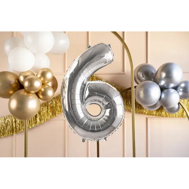 Balon Foliowy Srebrny "6" 1m Balon Foliowy Srebrny "6" 1m