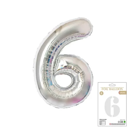 Balon Foliowy Srebrny "6" 1m Balon Foliowy Srebrny "6" 1m