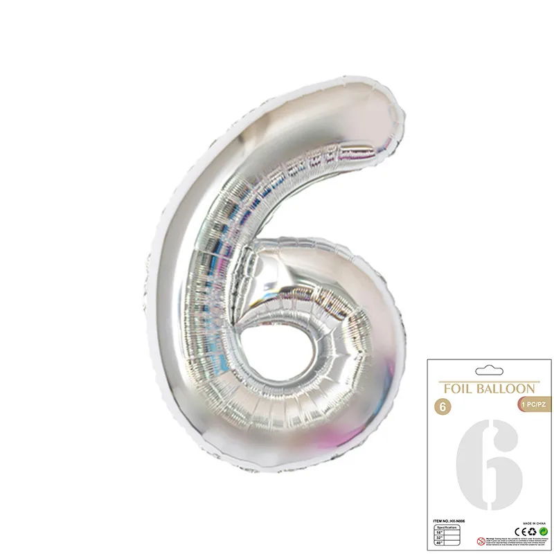 Balon Foliowy Srebrny "6" 1m Balon Foliowy Srebrny "6" 1m