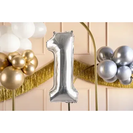 Balon Foliowy Srebrny "1" 1m Balon Foliowy Srebrny "1" 1m
