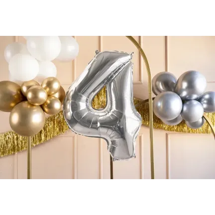 Balon Foliowy Srebrny "4" 1m Balon Foliowy Srebrny "4" 1m