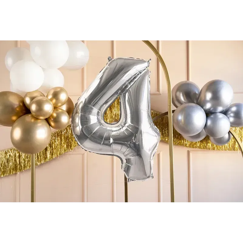 Balon Foliowy Srebrny "4" 1m Balon Foliowy Srebrny "4" 1m