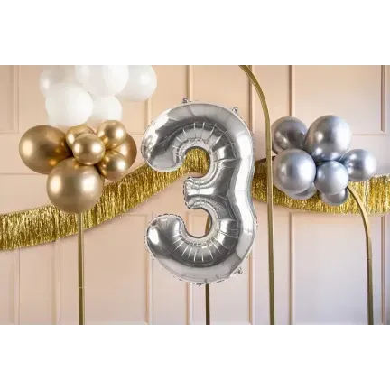 Balon Foliowy Srebrny "3" 1m Balon Foliowy Srebrny "3" 1m