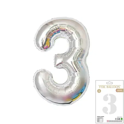 Balon Foliowy Srebrny "3" 1m Balon Foliowy Srebrny "3" 1m