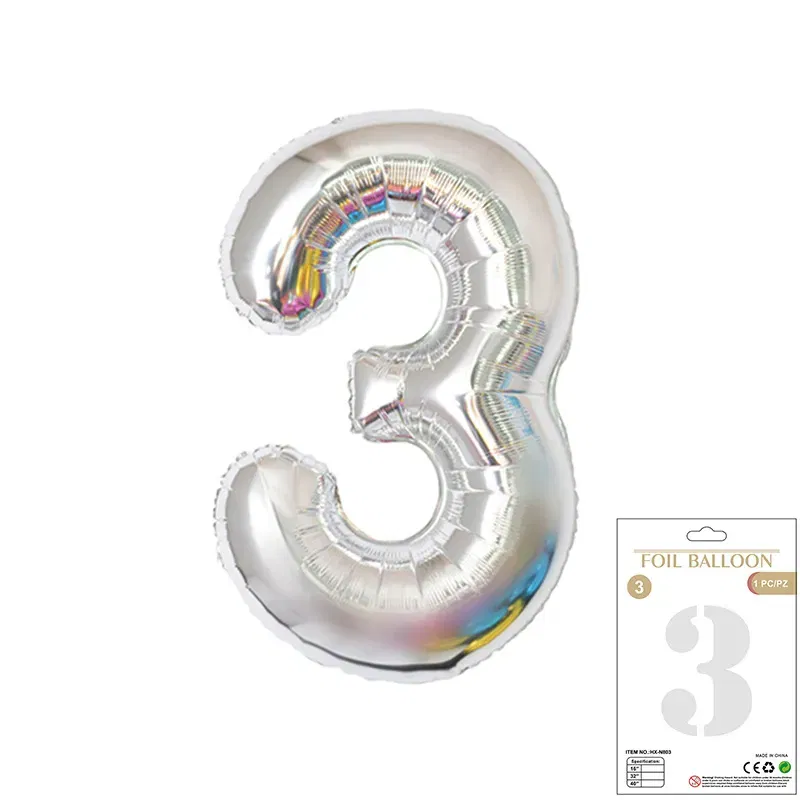 Balon Foliowy Srebrny "3" 1m Balon Foliowy Srebrny "3" 1m