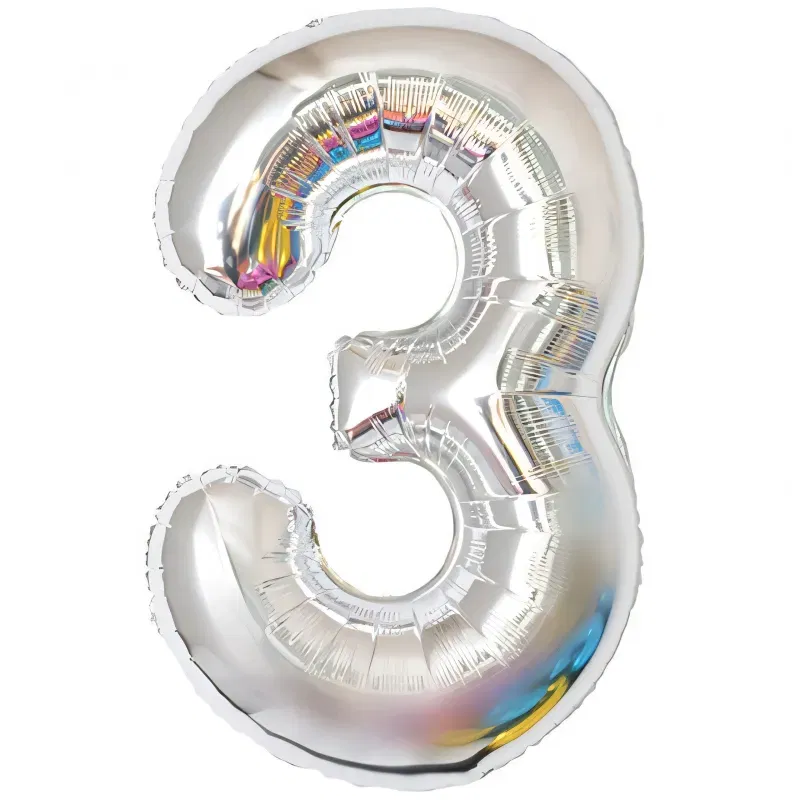 Balon Foliowy Srebrny "3" 1m