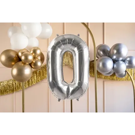 Balon Foliowy Srebrny "0" 1m Balon Foliowy Srebrny "0" 1m