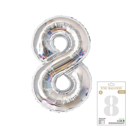 Balon Foliowy Srebrny "8" 1m Balon Foliowy Srebrny "8" 1m