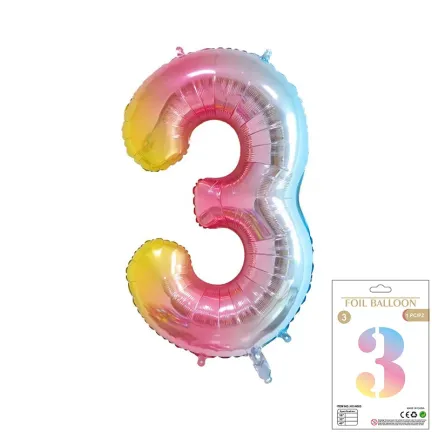 Balon Foliowy Tęczowy "3" 1m Balon Foliowy Tęczowy "3" 1m