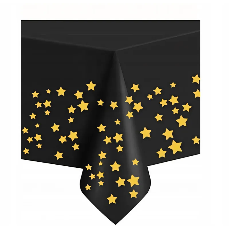 Obrus foliowy jednorazowy czarny w złote gwiazdki 137 x 274 cm Obrus foliowy jednorazowy czarny w złote gwiazdki 137 x 274 cm