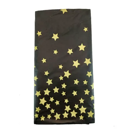 Obrus foliowy jednorazowy czarny w złote gwiazdki 137 x 274 cm Obrus foliowy jednorazowy czarny w złote gwiazdki 137 x 274 cm