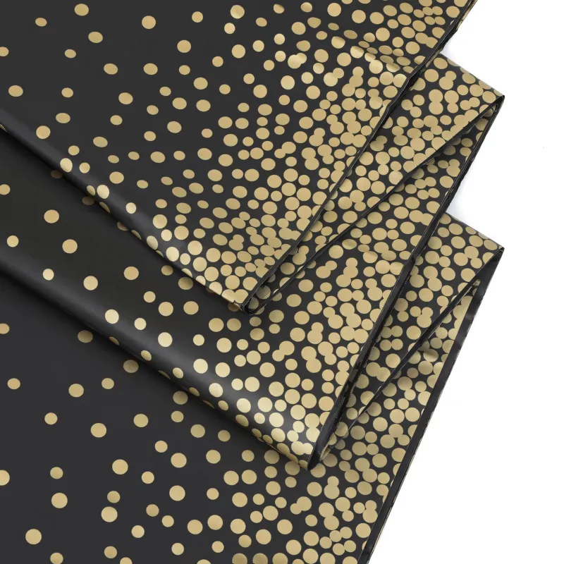 Obrus foliowy jednorazowy czarny w złote kropki 137 x 274 cm