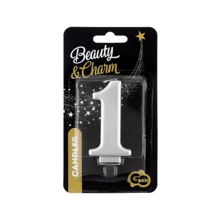 Świeczka 1 metalik srebrna, 8 cm Świeczka 1 metalik srebrna, 8 cm