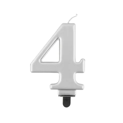 Świeczka 4 metalik srebrna, 8 cm