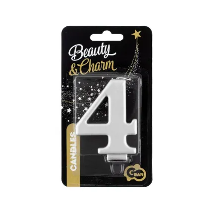 Świeczka 4 metalik srebrna, 8 cm