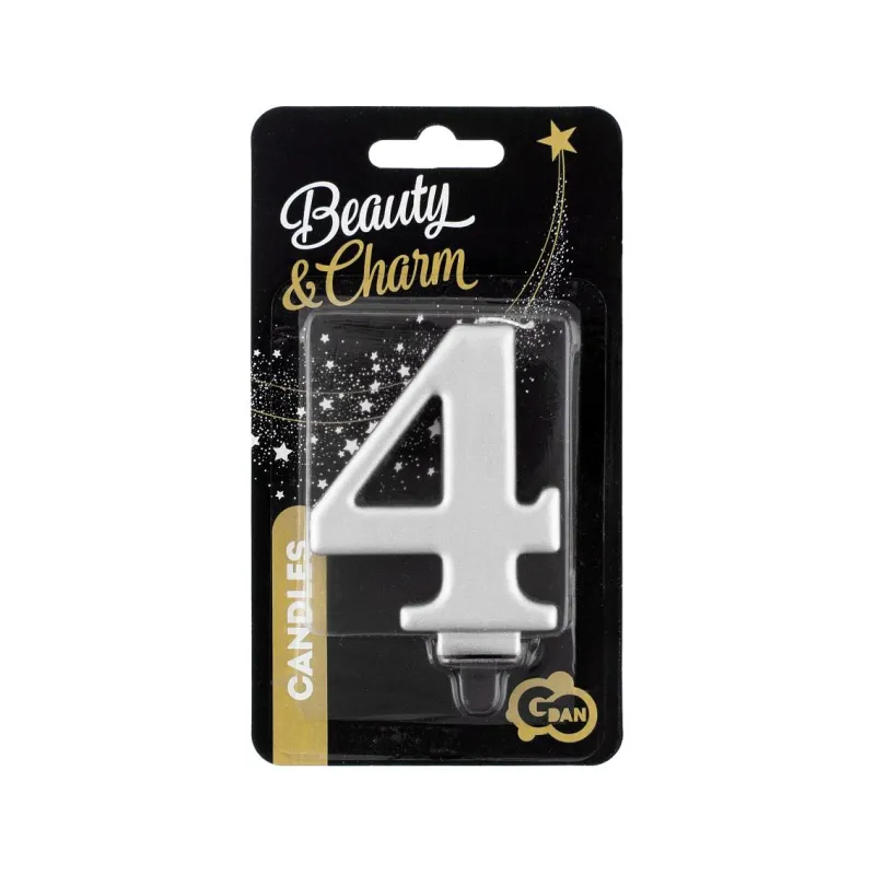 Świeczka 4 metalik srebrna, 8 cm