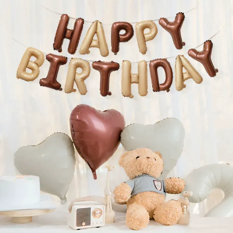 Zestaw balonów napis HAPPY BIRTHDAY beżowo-brązowy 40cm