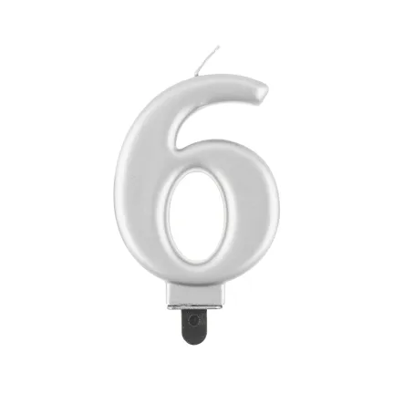 Świeczka 6 metalik srebrna, 8 cm