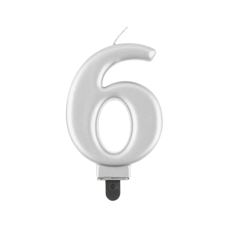 Świeczka 6 metalik srebrna, 8 cm