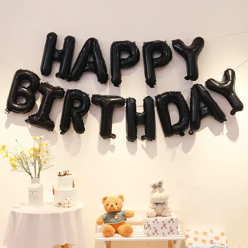 Zestaw balonów napis HAPPY BIRTHDAY czarny 40cm